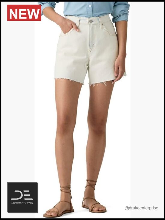 Pants - High Rise Denim Shorts with Cinchable Waist - Long Length